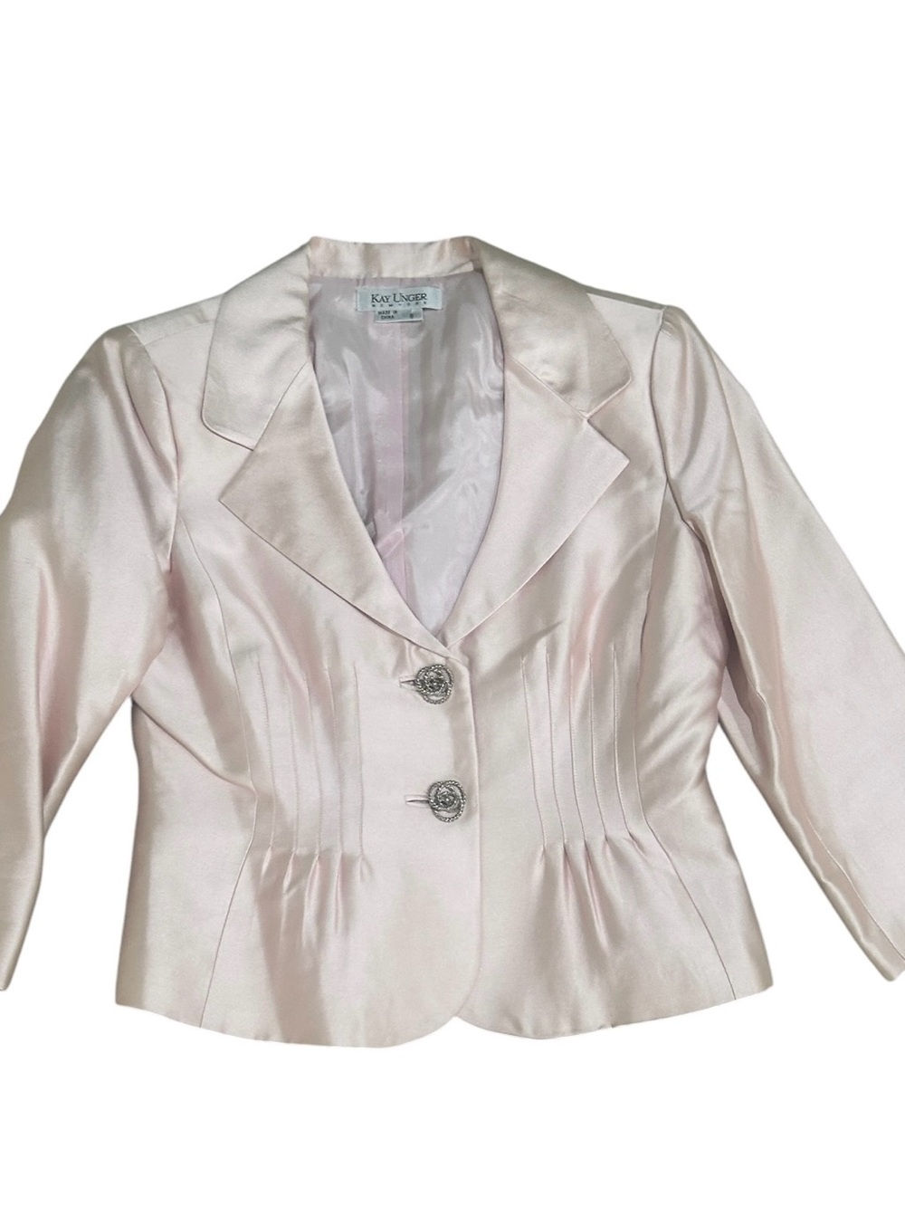 Vtg ‘90’s Kay Unger Blush Peplum Two-Piece jacket pencil skirt Suit silk blend 8 - Picture 6 of 11